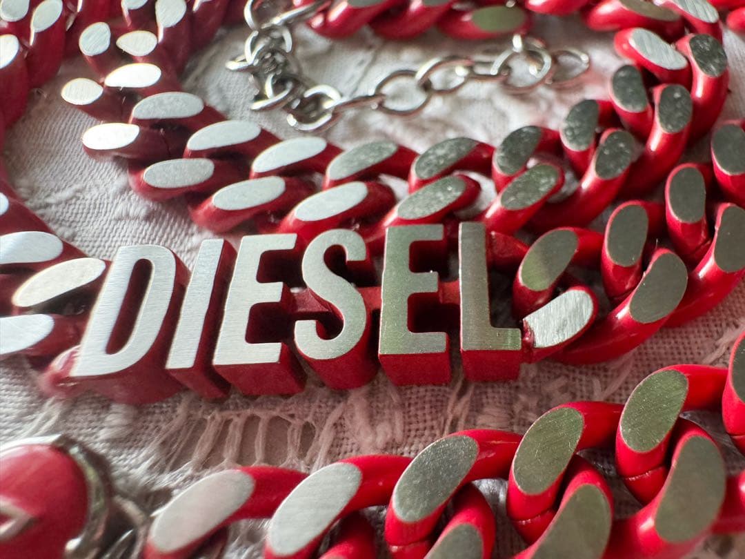 ディーゼル diesel シルバー レッド ネックレス チョーカー チェーン