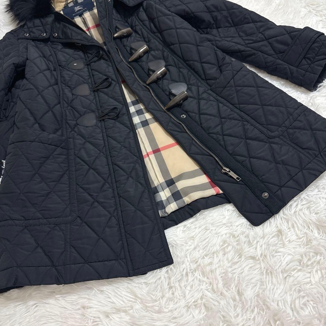 バーバリー キルティング ダッフルコート 中綿 ファー フード　ブラック