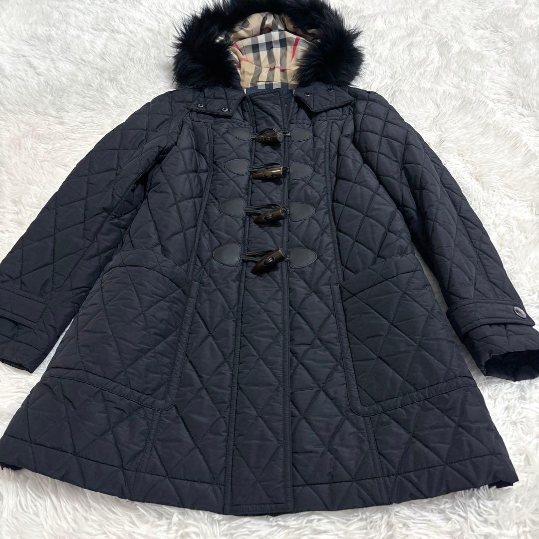 バーバリー キルティング ダッフルコート 中綿 ファー フード　ブラック