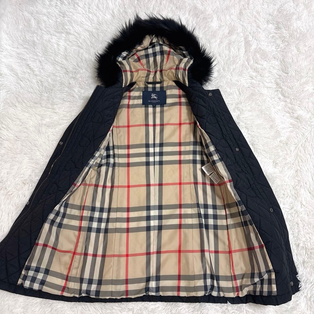 バーバリー キルティング ダッフルコート 中綿 ファー フード　ブラック