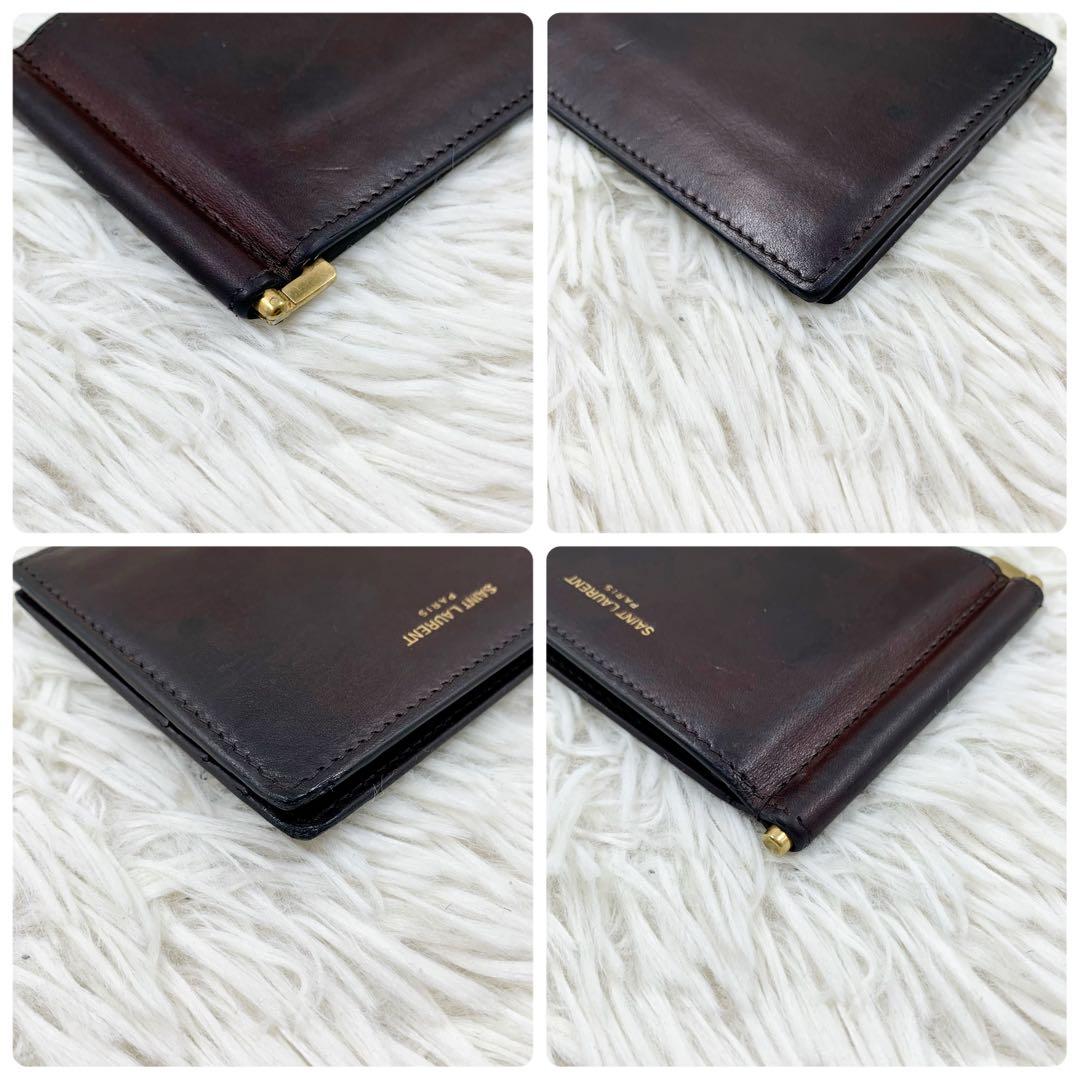 【✨美品✨】 サンローラン マネークリップ カーフスキン ブラウン 付属品完備