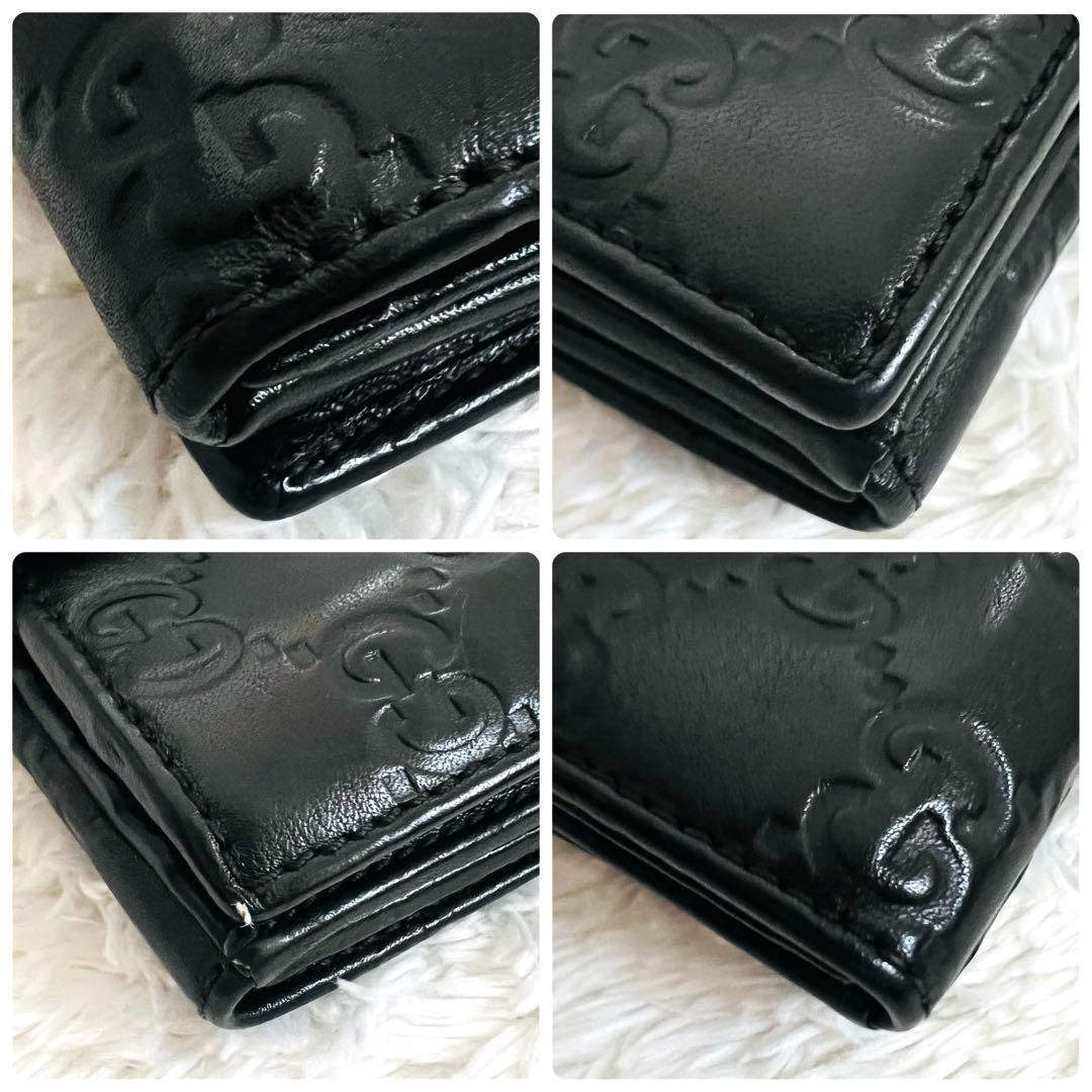 【美品】GUCCI グッチ シマ 二つ折り財布 ブラック レザー ゴールド金具