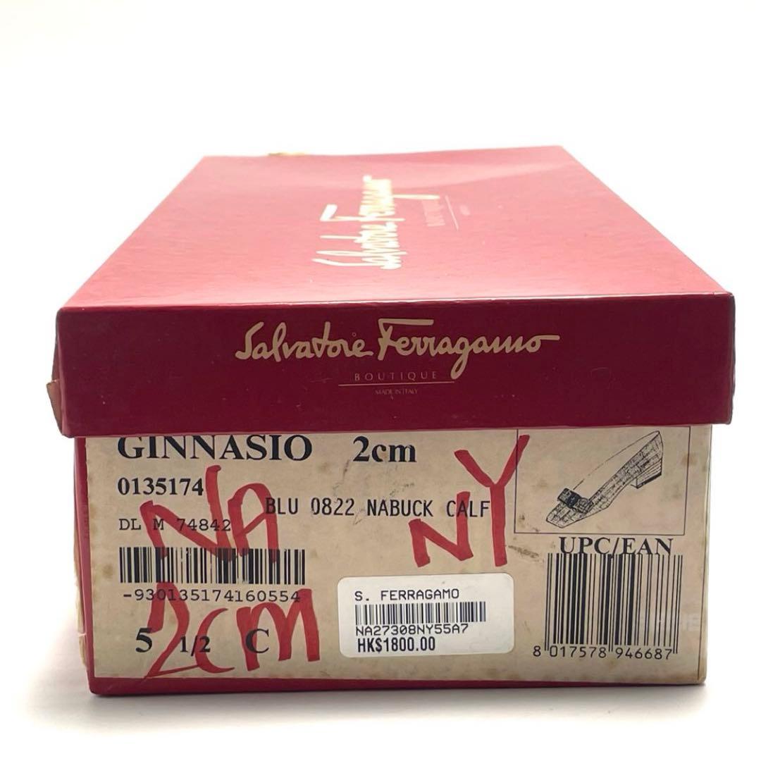 フェラガモ ヴァラ リボン パンプス ヌバック 23cm レディース ブルー系