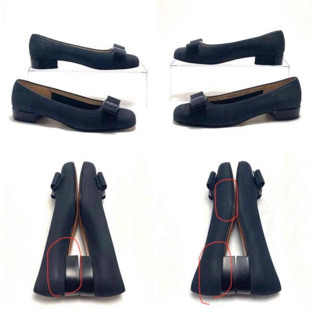 フェラガモ ヴァラ リボン パンプス ヌバック 23cm レディース ブルー系