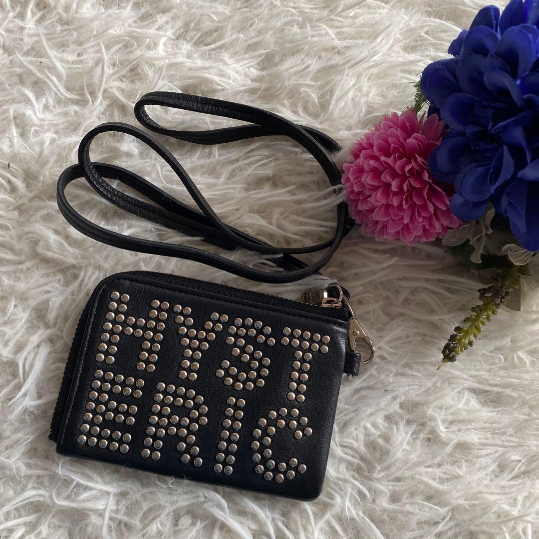 ヒステリックグラマー　ロゴスタッズ　ラウンドジップ　ミニウォレット　ネック