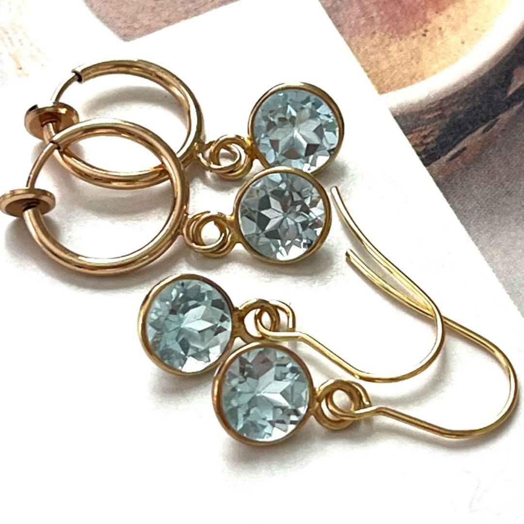 kao☺︎ 宝石質枠トパーズピアス　14kgf④に変更　11月誕生石