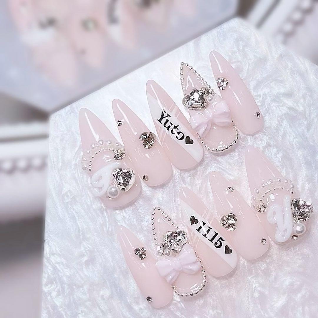 お急ぎ便A ネイルチップ 量産型 オタク 推し活 生誕祭 リボン ハート ピンク