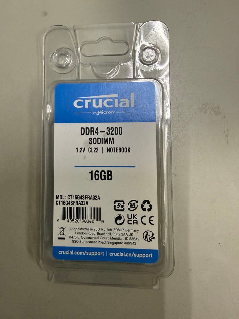 メモリー Crucial DDR4 16GB SODIMM 3200MHz