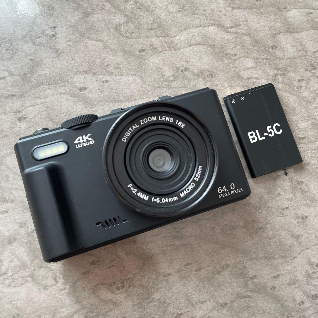 【自撮り対応】 4K 6400万画素 デジカメ 18倍ズーム バッテリー付属