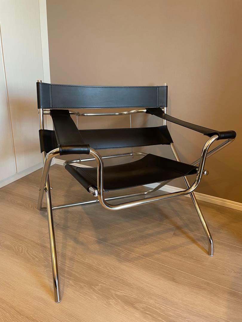 リプロダクト ワシリーチェア 折りたたみ式 デザイナーズチェア レザー ブラック