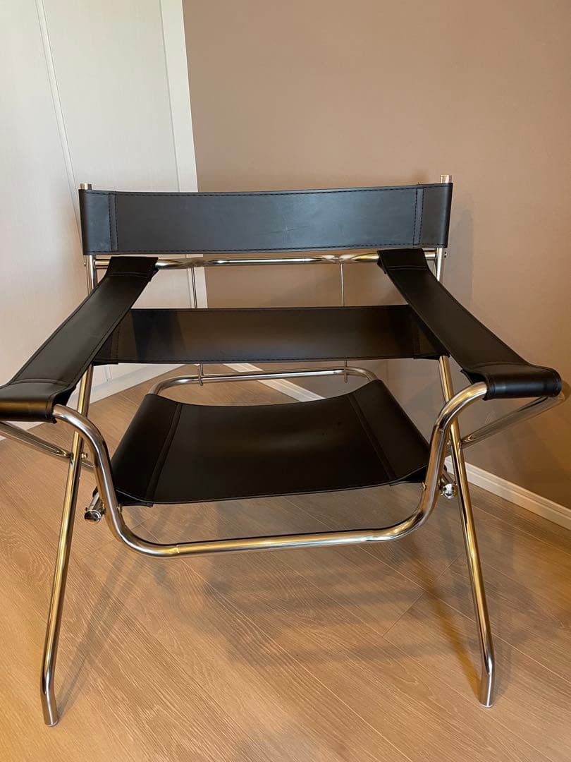 リプロダクト ワシリーチェア 折りたたみ式 デザイナーズチェア レザー ブラック