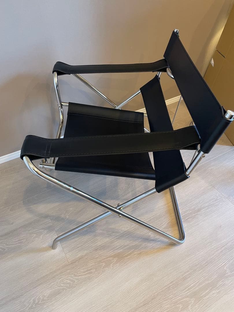 リプロダクト ワシリーチェア 折りたたみ式 デザイナーズチェア レザー ブラック