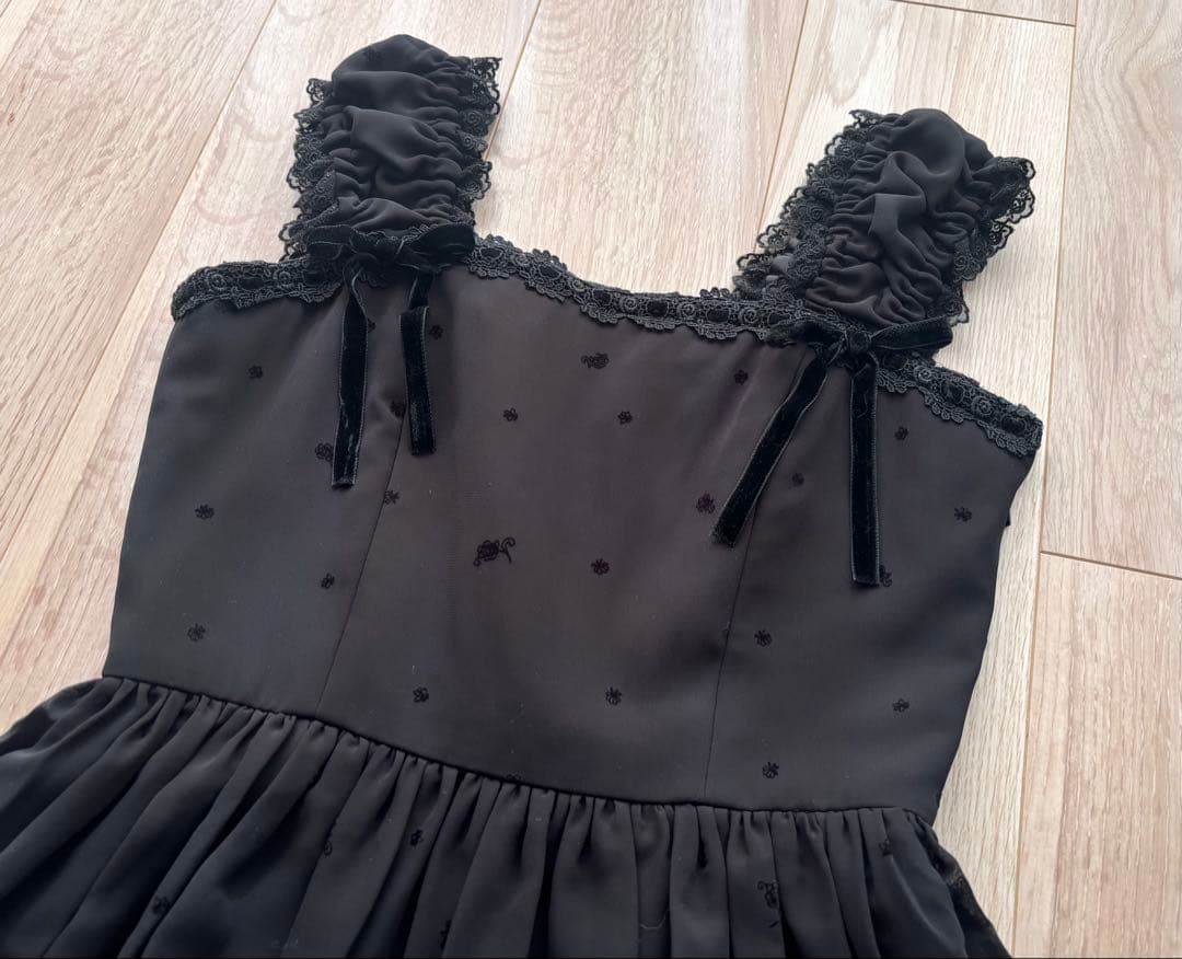 Moi meme Moitie薔薇フロッキー後ろ編み上げJSK黒✦レア 超美品