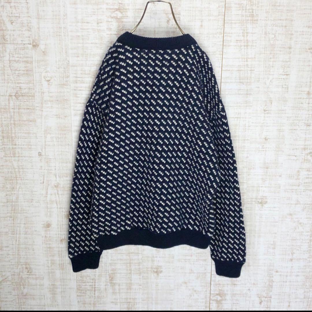 70's エルエルビーン バーズアイ ニット セーター 紺 長袖 古着
