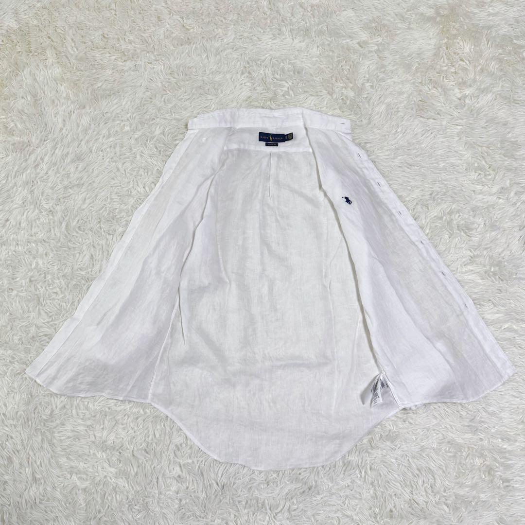【極美品】近年 ラルフローレン リネン100％ シャツ クラシックフィット 白