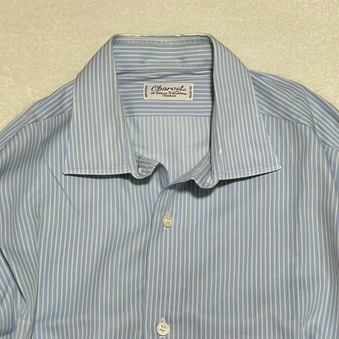 Charvet シャルベ◇ワイシャツ ストライプ フランス製 青×黄 ビジネス