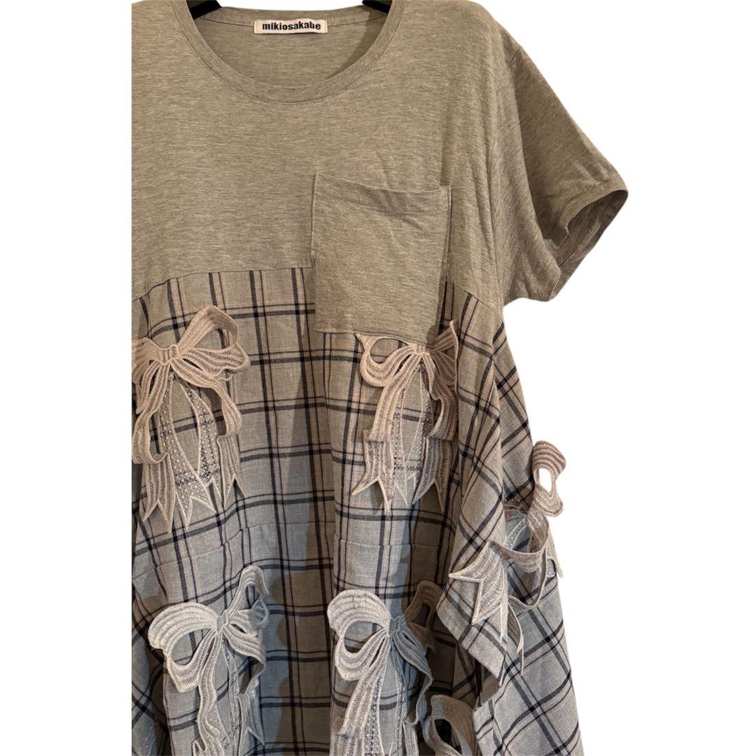 ミキオサカベ　mikiosakabe グレー　半袖ミニワンピース
