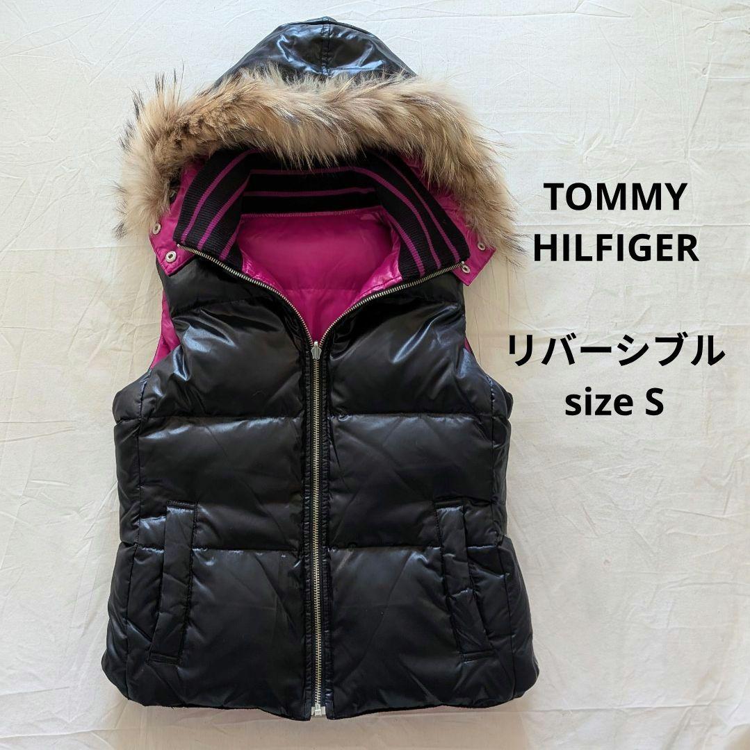 y2k  ダウンベスト 黒 ピンク フード ファー リバーシブル