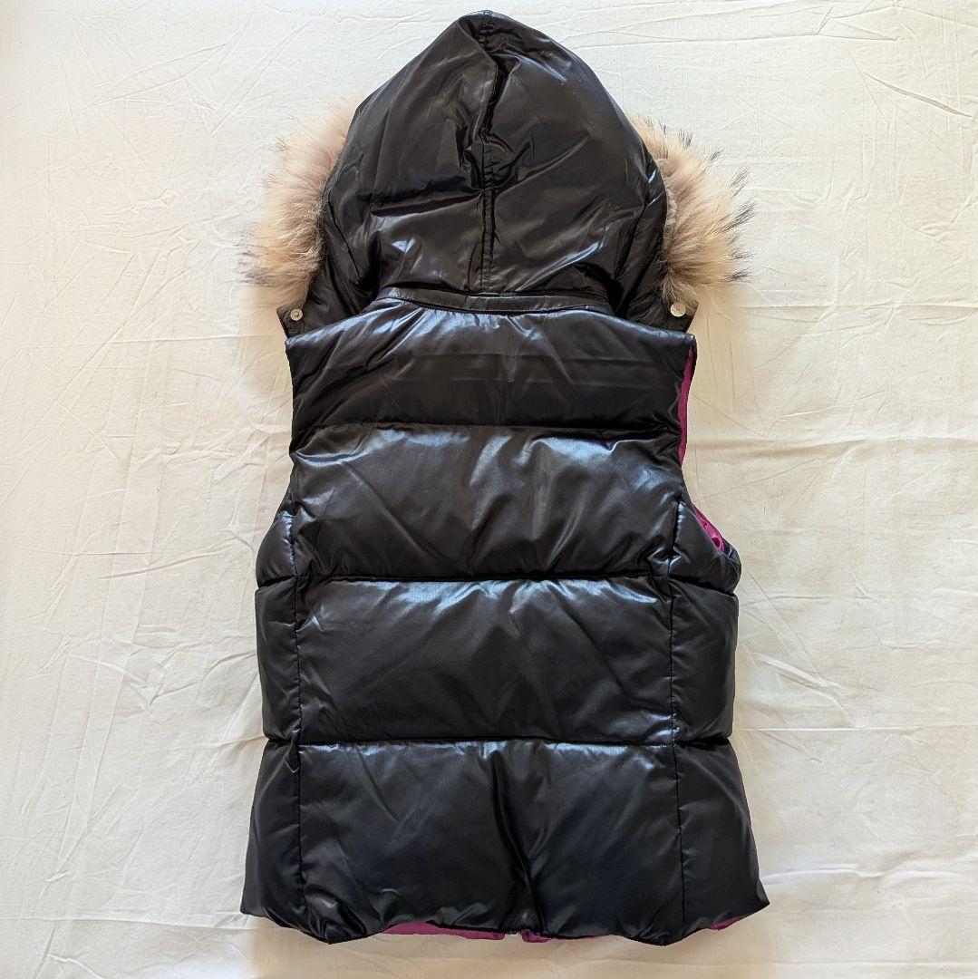y2k  ダウンベスト 黒 ピンク フード ファー リバーシブル