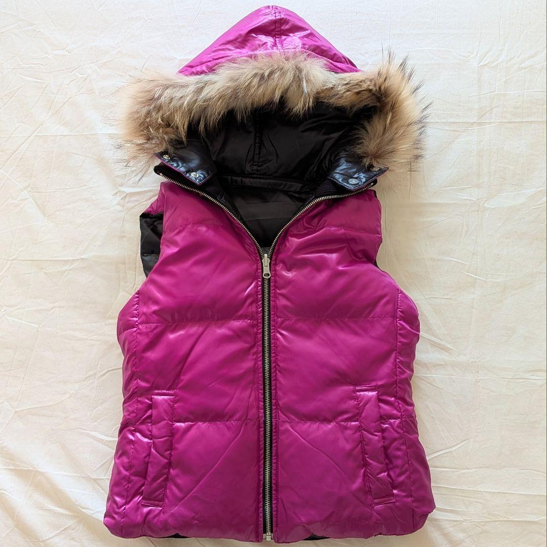 y2k  ダウンベスト 黒 ピンク フード ファー リバーシブル