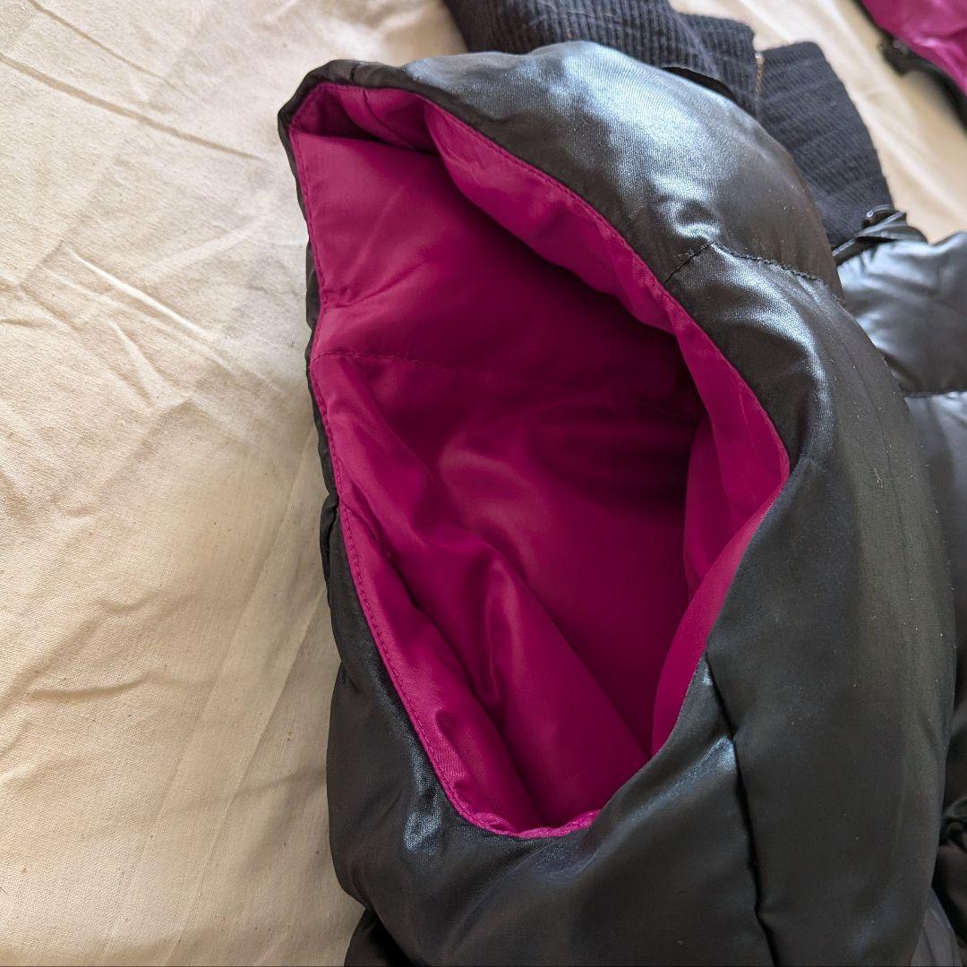 y2k  ダウンベスト 黒 ピンク フード ファー リバーシブル