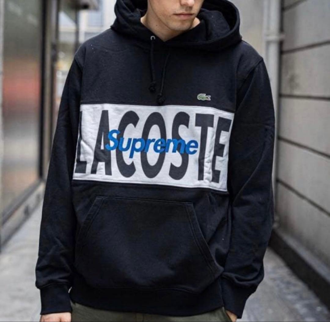 LACOSTE Supreme ロゴ パーカー ブラック