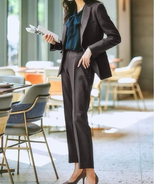 新品☆13号L♪チェック柄♪ウール調9分丈パンツスーツ♪お仕事・通勤☆r198