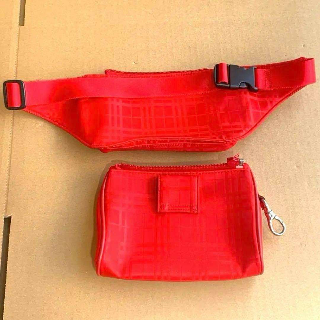 BURBERRY GOLF レッド チェック柄 ウエストポーチ ゴルフグッズ