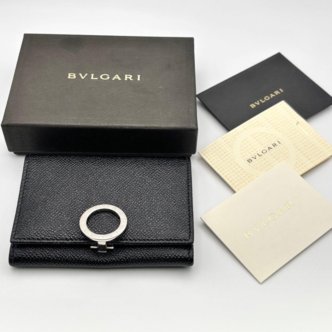 未使用級✨ブルガリ 名刺入れ カードケース ロゴクリップ グレインレザー 黒