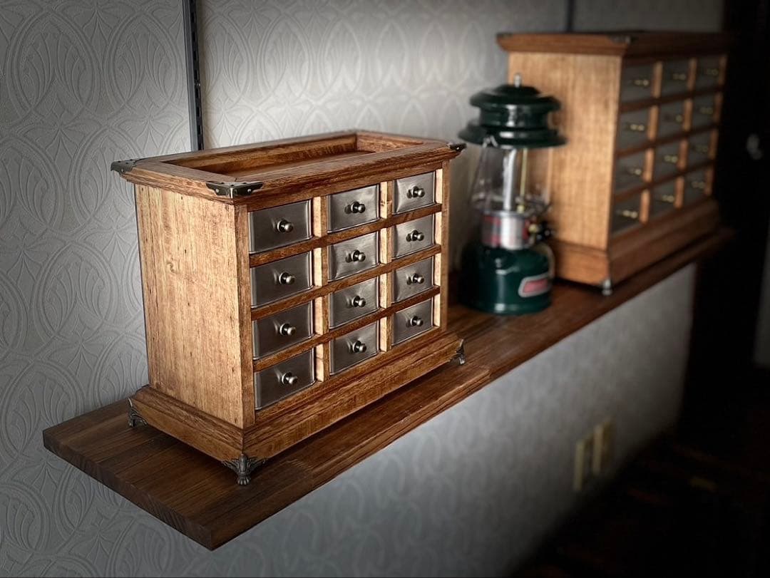 ヴィンテージ　アンティーク調　ハンドメイド　キャビネット　ジュエリーBOX