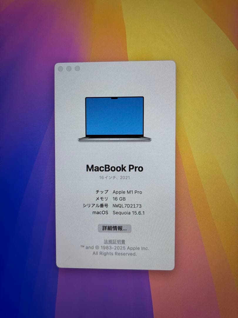 Apple MacBook Pro 16インチ 2021 M1 Pro