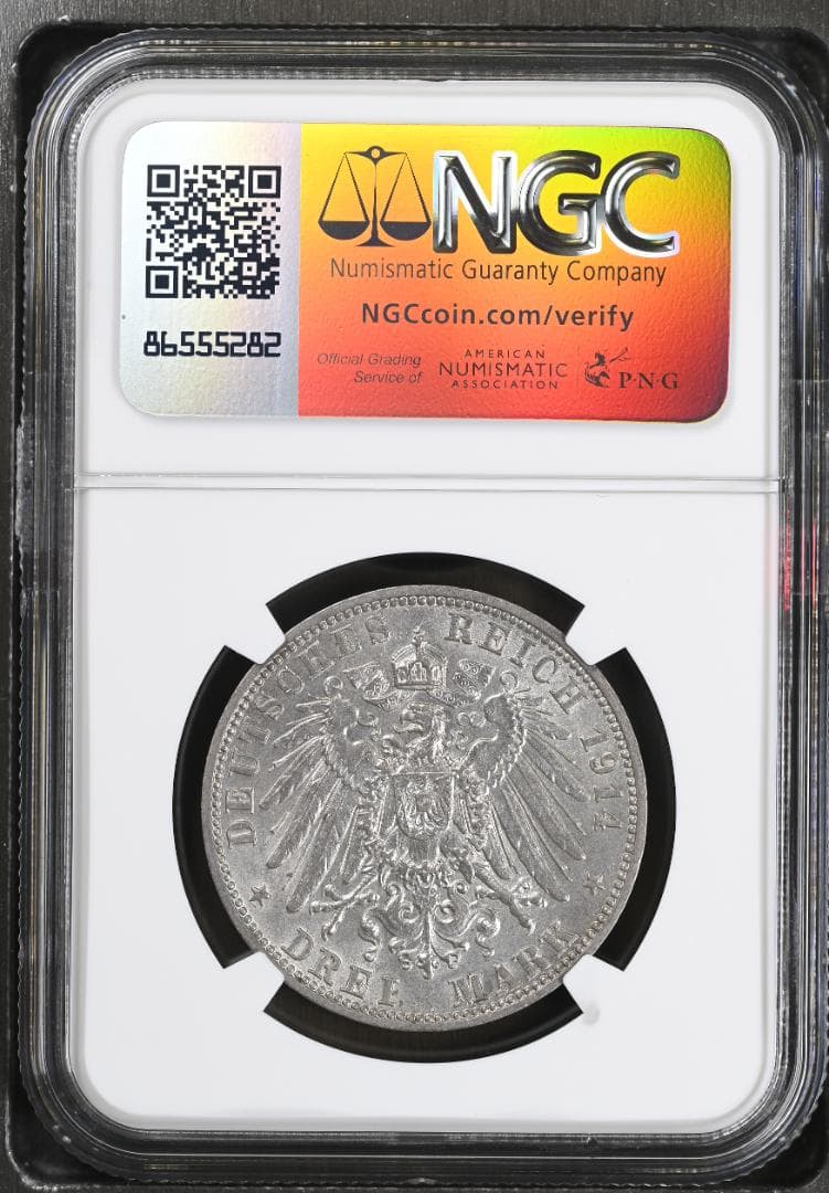 NGC-AU 洗浄 1914F ヴュルテンベルク ヴィルヘルム2世 3マルク銀貨