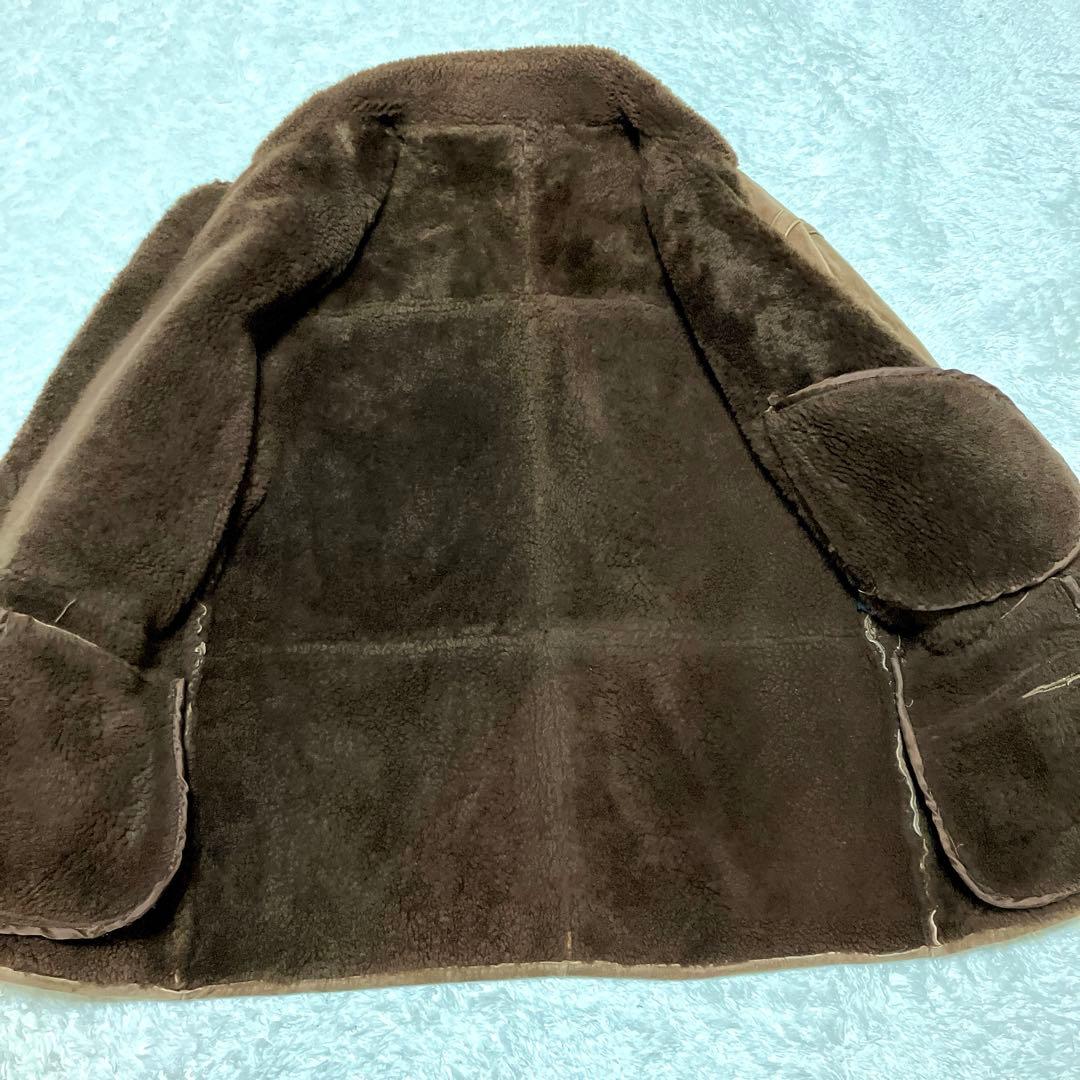 ヴィンテージ　リアルムートン　ブラウン　ランチコート　XL