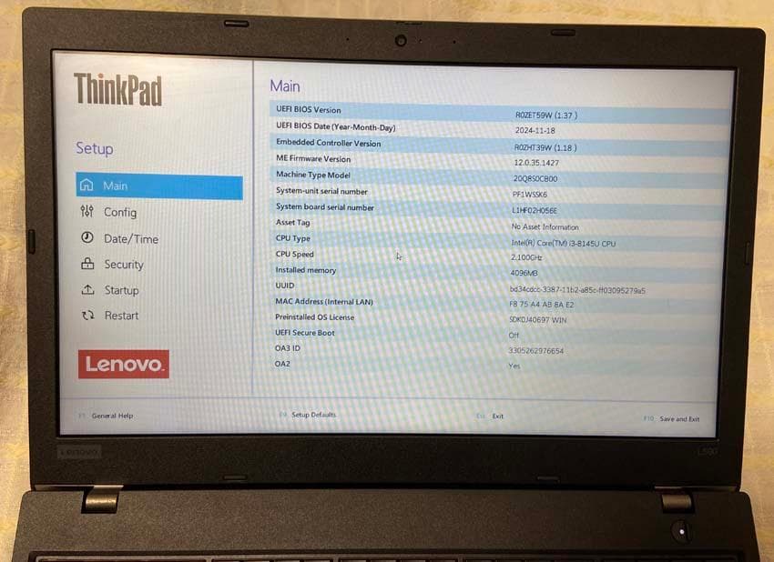 動作品！Lenovo ThinkPad L590 (20Q8-S0CB00)