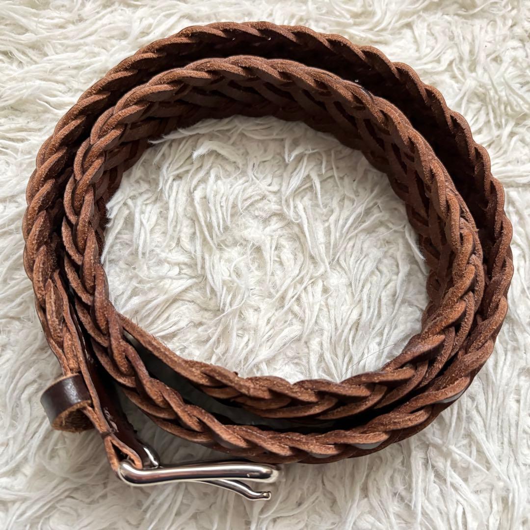 良品　Whitehouse Cox/レザーメッシュベルト/75/30 ブラウン