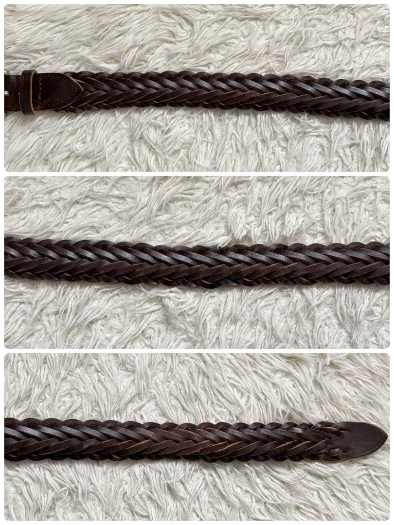 良品　Whitehouse Cox/レザーメッシュベルト/75/30 ブラウン