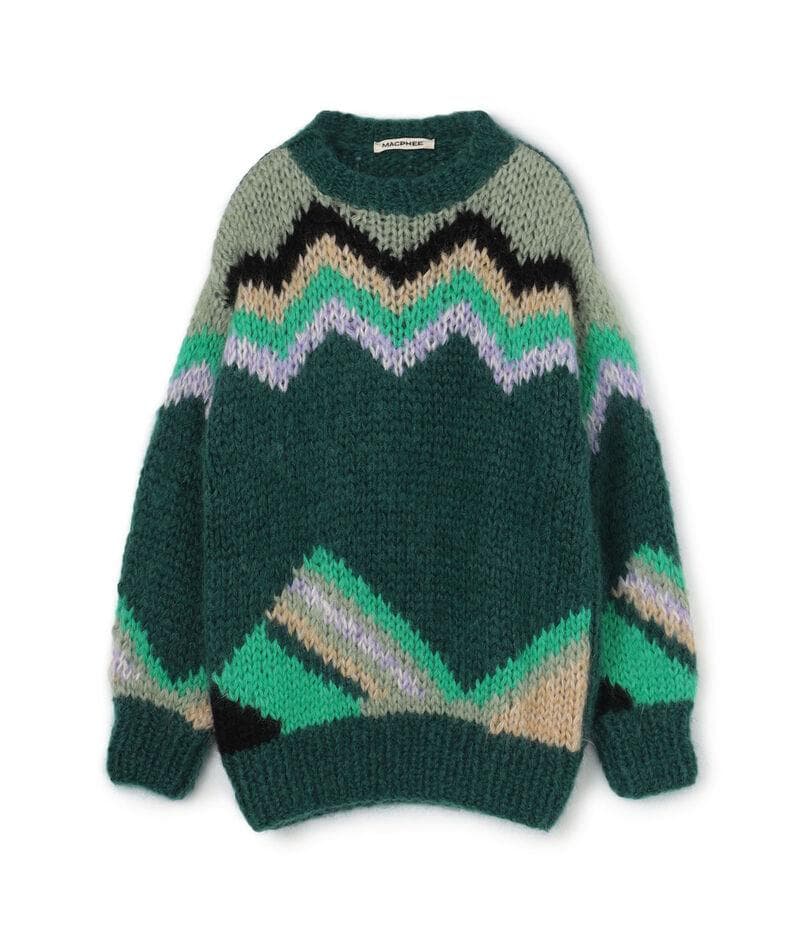 マカフィー★タグ付き未使用★カラーインターシャ クルーネックプルオーバー