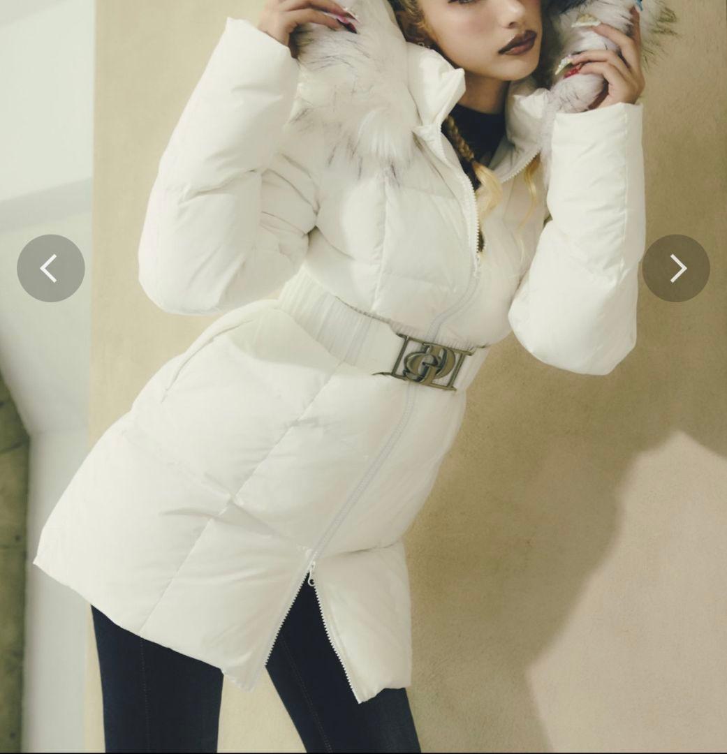 GYDA 新品 ベルト付ロングダウンコート Ｍサイズ ファー付きホワイト