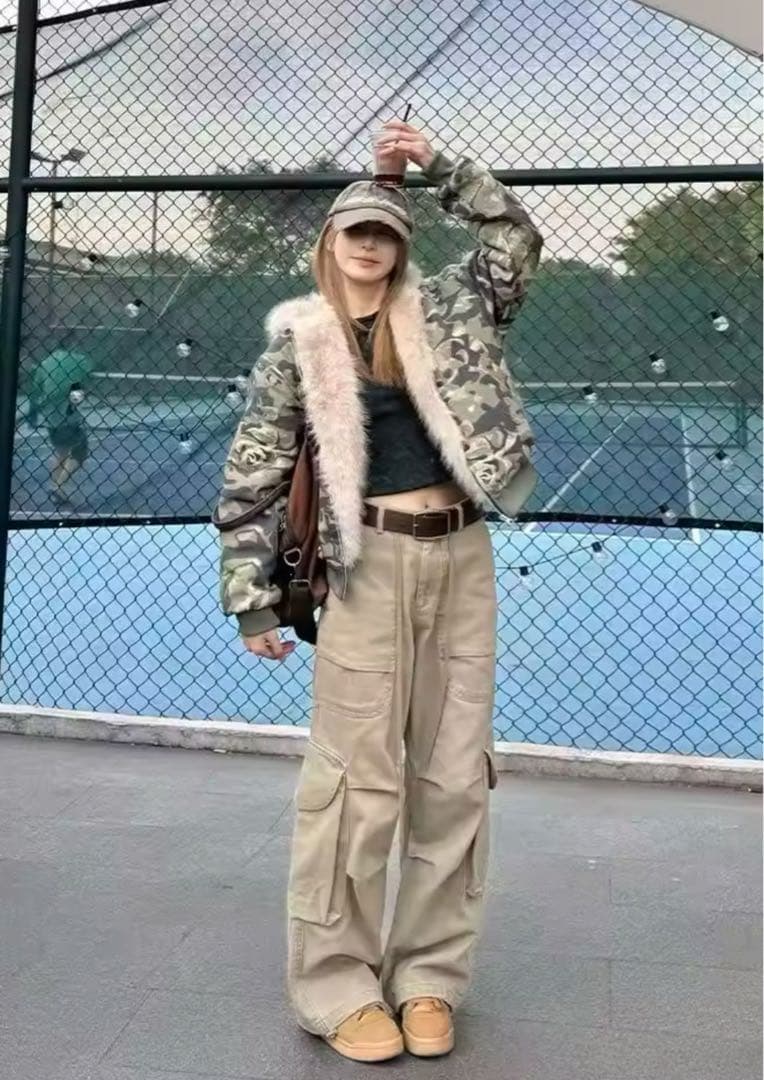 迷彩柄ファージャケット　パーカー　カモフラ　韓国　L