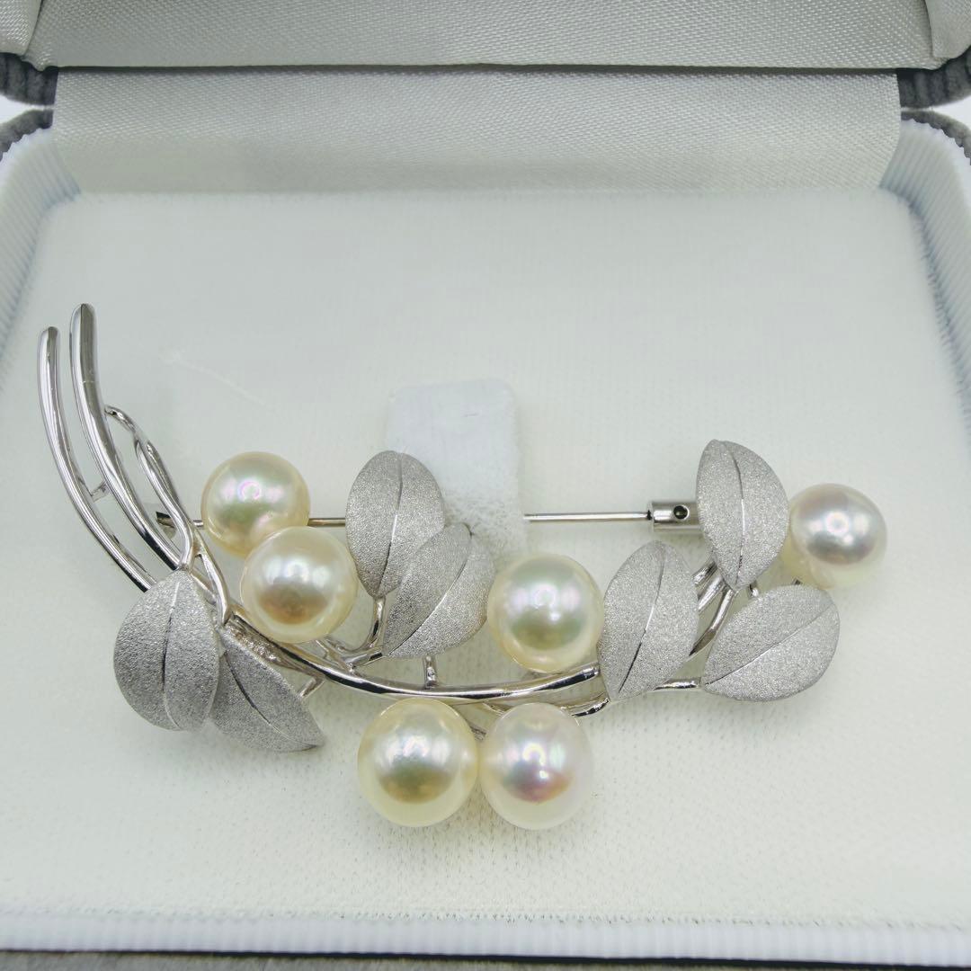 【新品】ホワイトピンク アコヤ真珠 ブローチ 8.0〜7.5mm 6珠伊勢志摩産