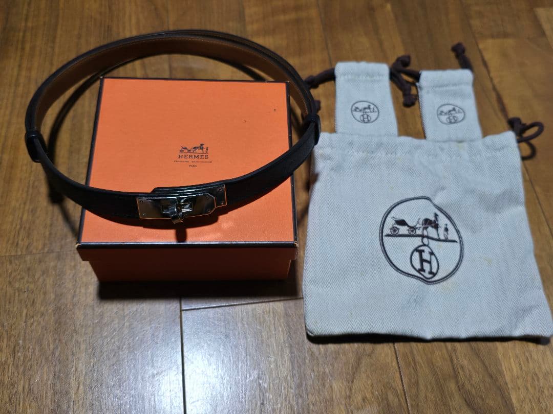 HERMES エルメス レザーケリーベルト ブラックシルバー金具