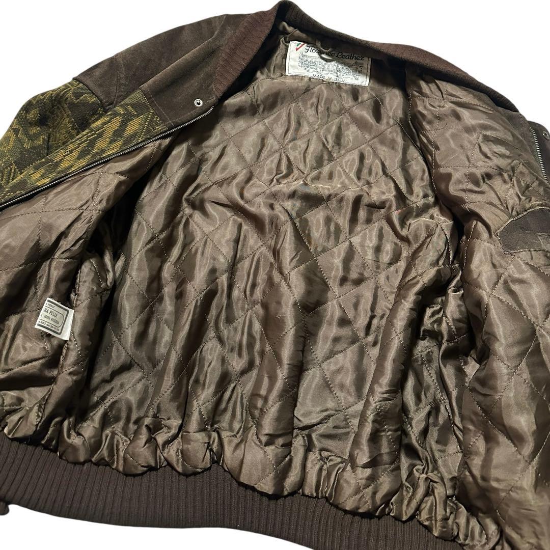 イタリア製 本革 スエード切替 レザーブルゾン 柄