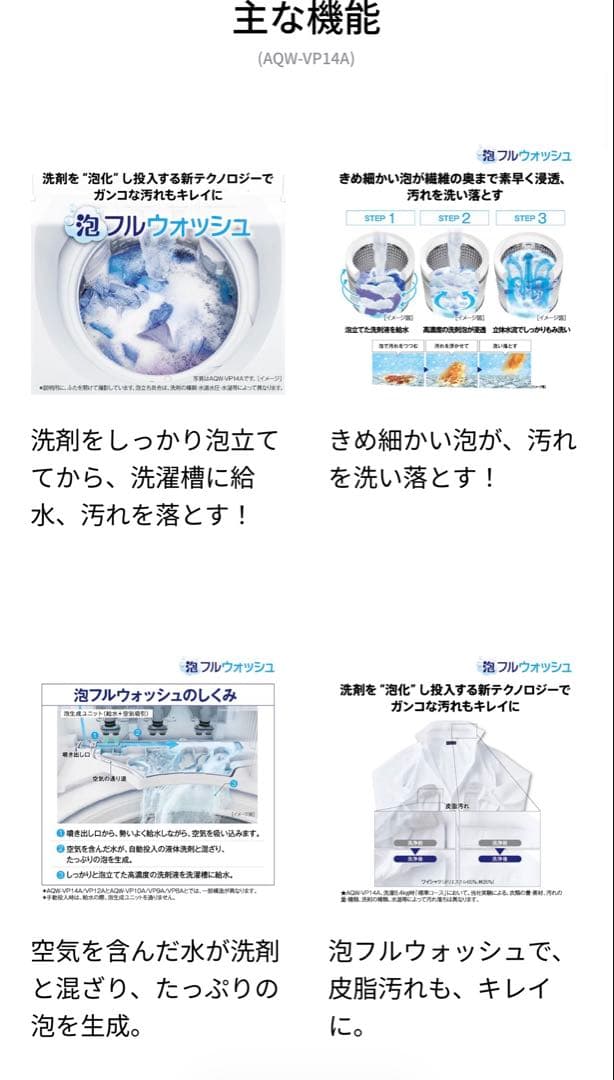 AQUA 洗濯機 AQW-VP14A 2025年製 メーカー再生品 新古品