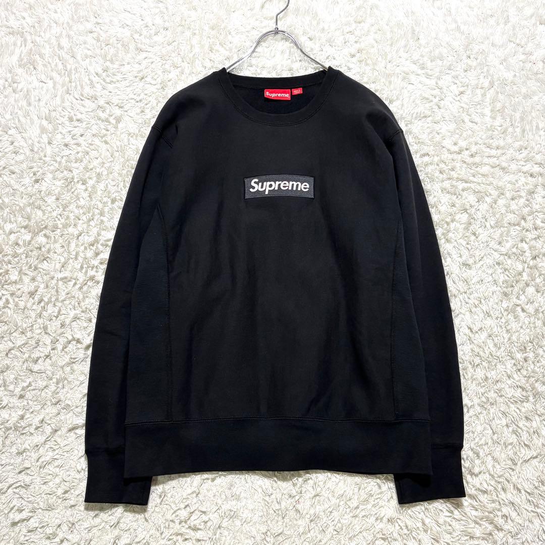 【美品】 シュプリーム ボックスロゴ クルーネック スウェット L ブラック