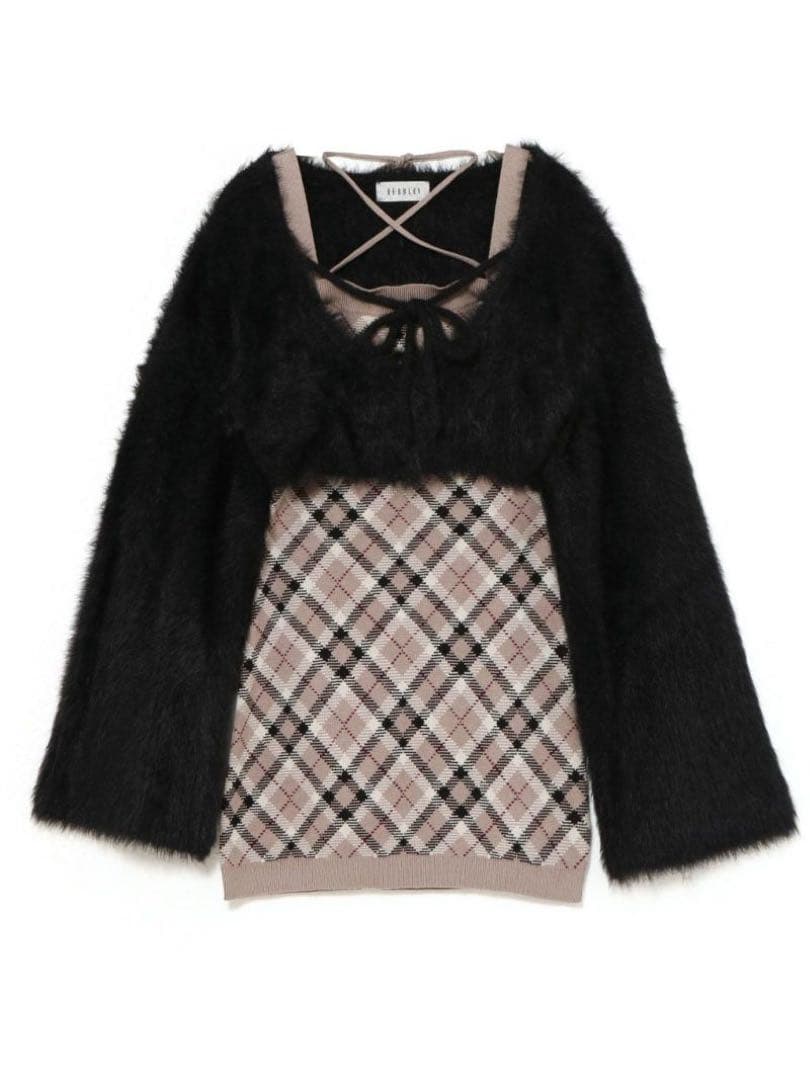 BUBBLES チェックシャギーカーデワンピース