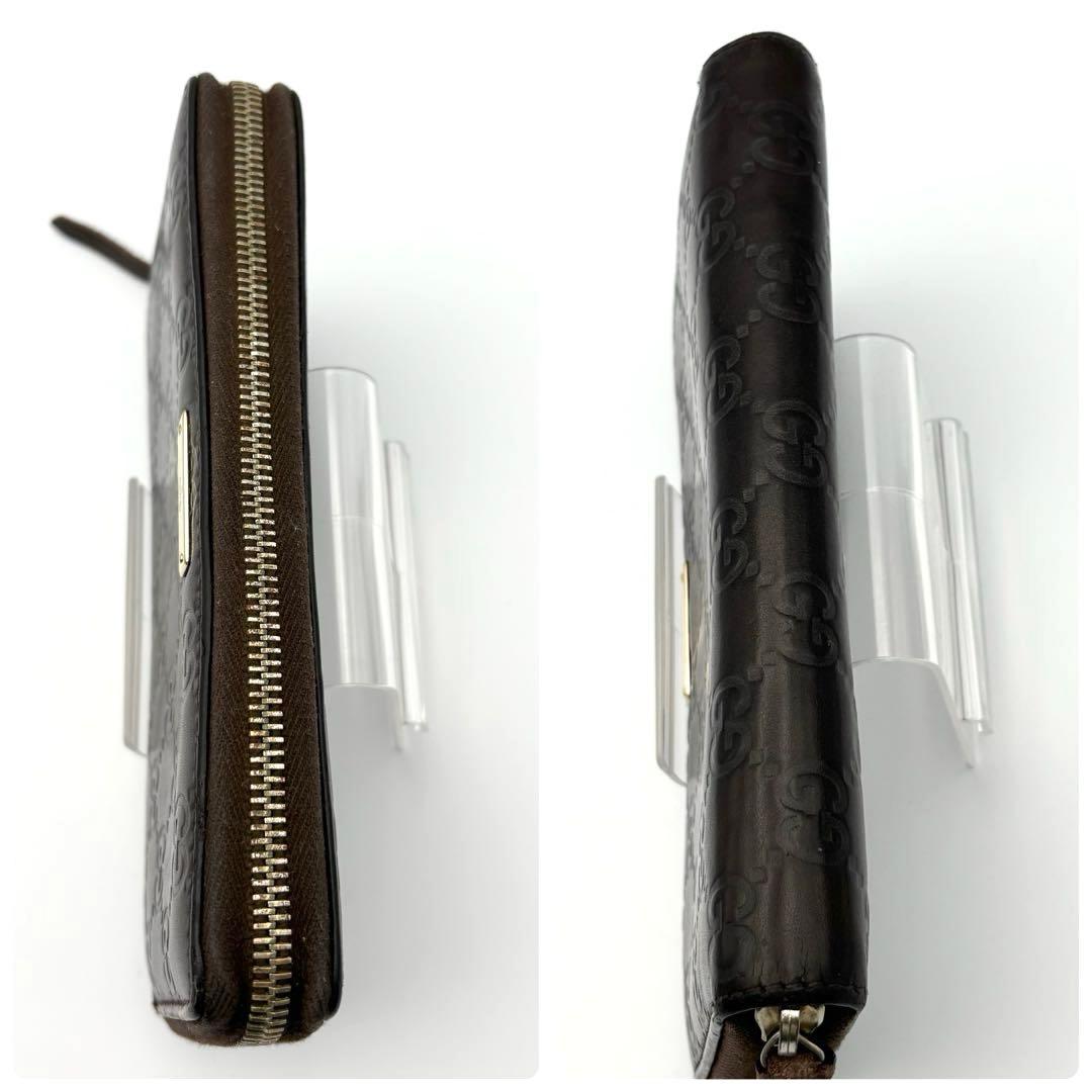 GUCCI グッチシマレザー GG ラウンドファスナー 長財布 ダークブラウン