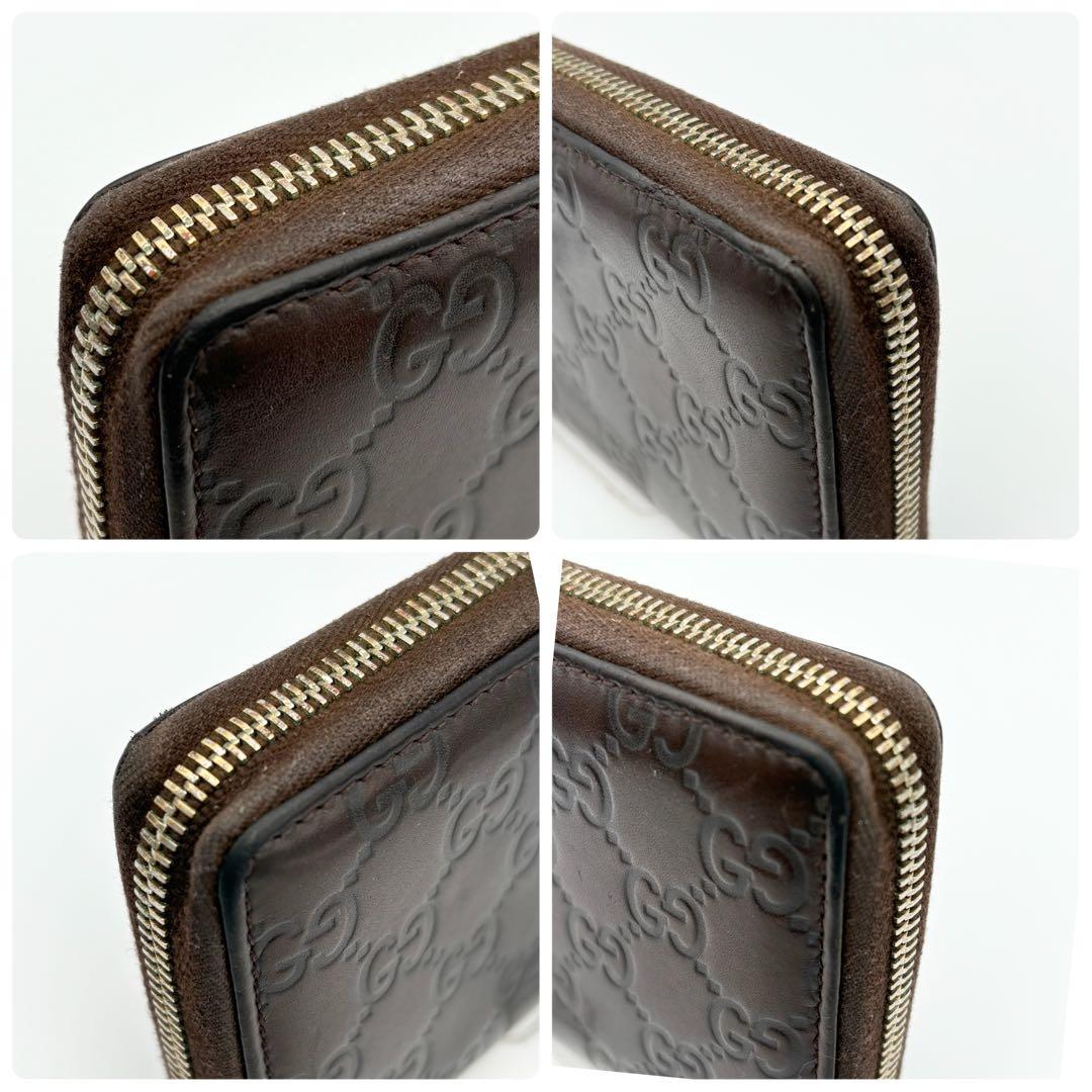 GUCCI グッチシマレザー GG ラウンドファスナー 長財布 ダークブラウン
