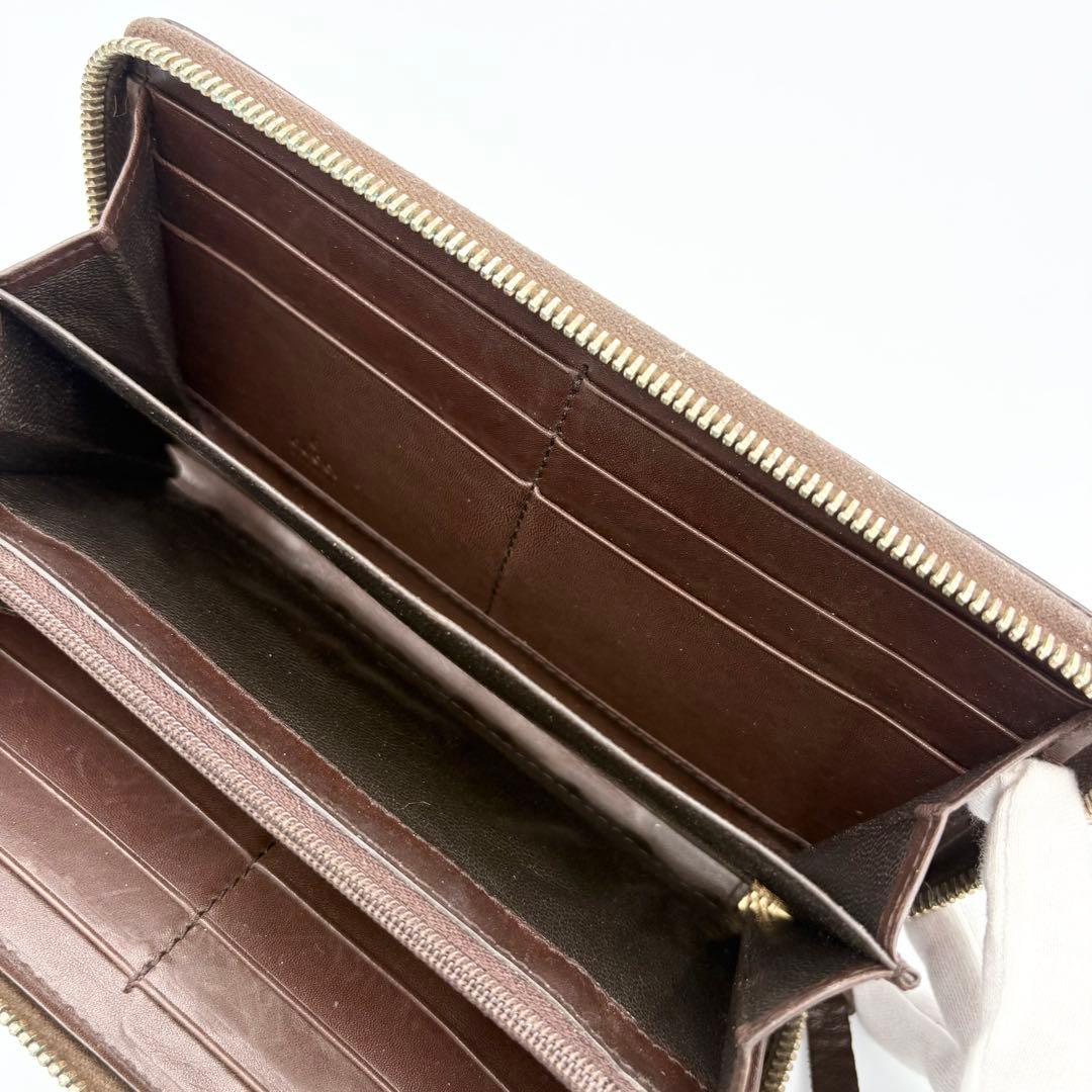 GUCCI グッチシマレザー GG ラウンドファスナー 長財布 ダークブラウン