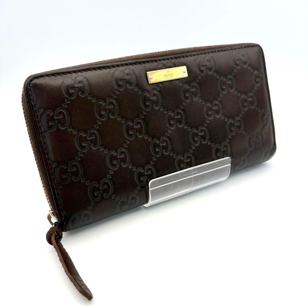 GUCCI グッチシマレザー GG ラウンドファスナー 長財布 ダークブラウン