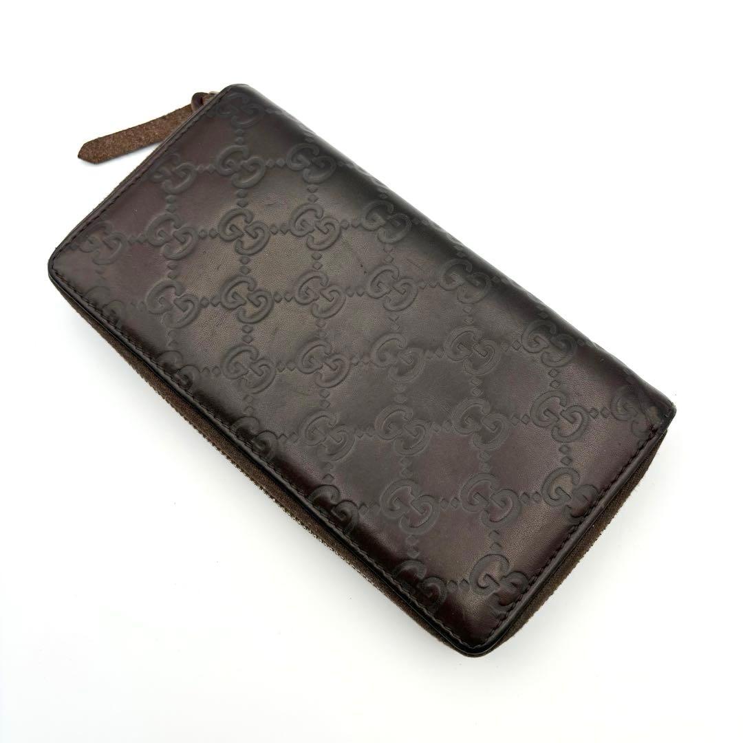 GUCCI グッチシマレザー GG ラウンドファスナー 長財布 ダークブラウン